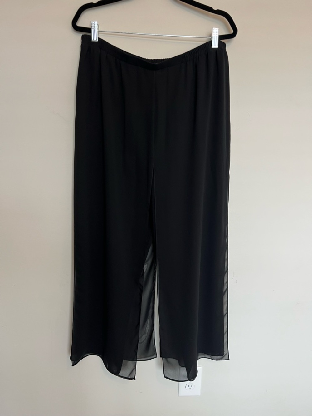 Black Chiffon Overlay Wide Leg Pant Elastic Waist High Rise Size 16 Evening Wear